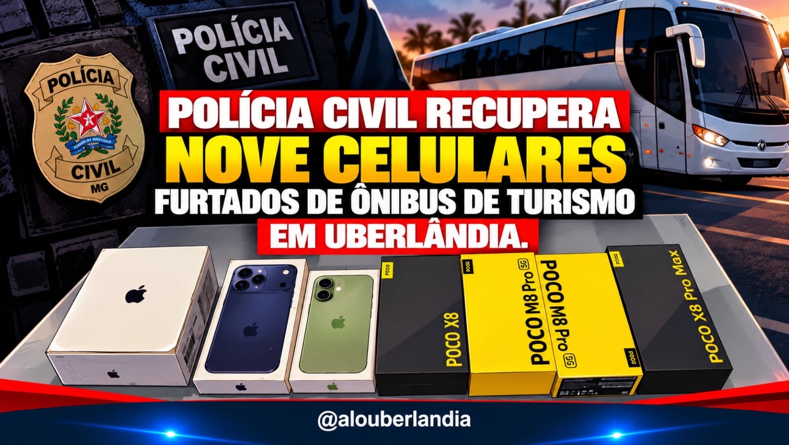 Polícia Civil recupera nove celulares furtados de ônibus de turismo em Uberlândia
